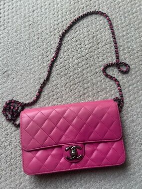 CHANEL Pink Quilted Purse with CC Turn-Lock AUTHENTIC